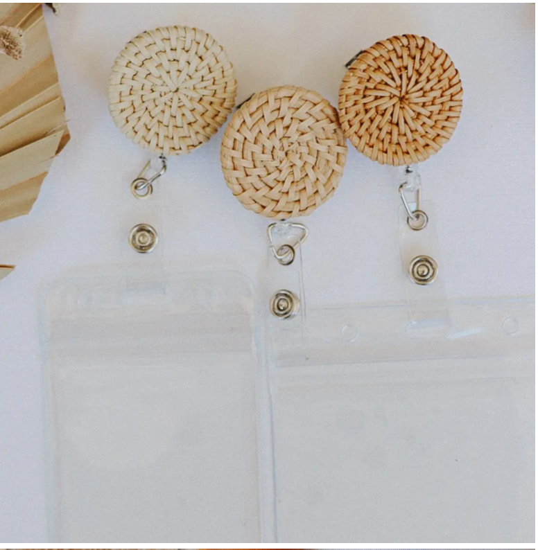 Boho Rattan ID Reel Badge Accessory